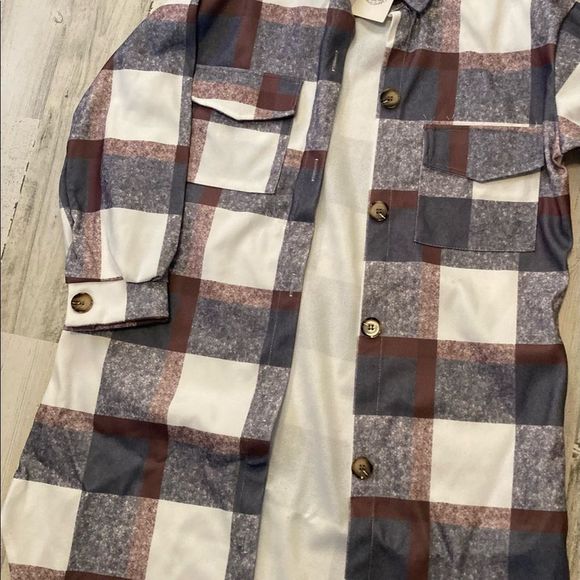 Blue Plaid Long dusted Coat Small NWT - Picture 6 of 8